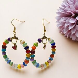 Hand Crafted Gold Hoop Earrings with Multicolor Beads